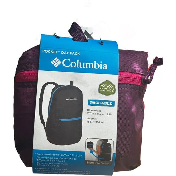 Columbia Pocket Day Pack Omni-Shield Lightweight Purple Color - Picture 1 of 1